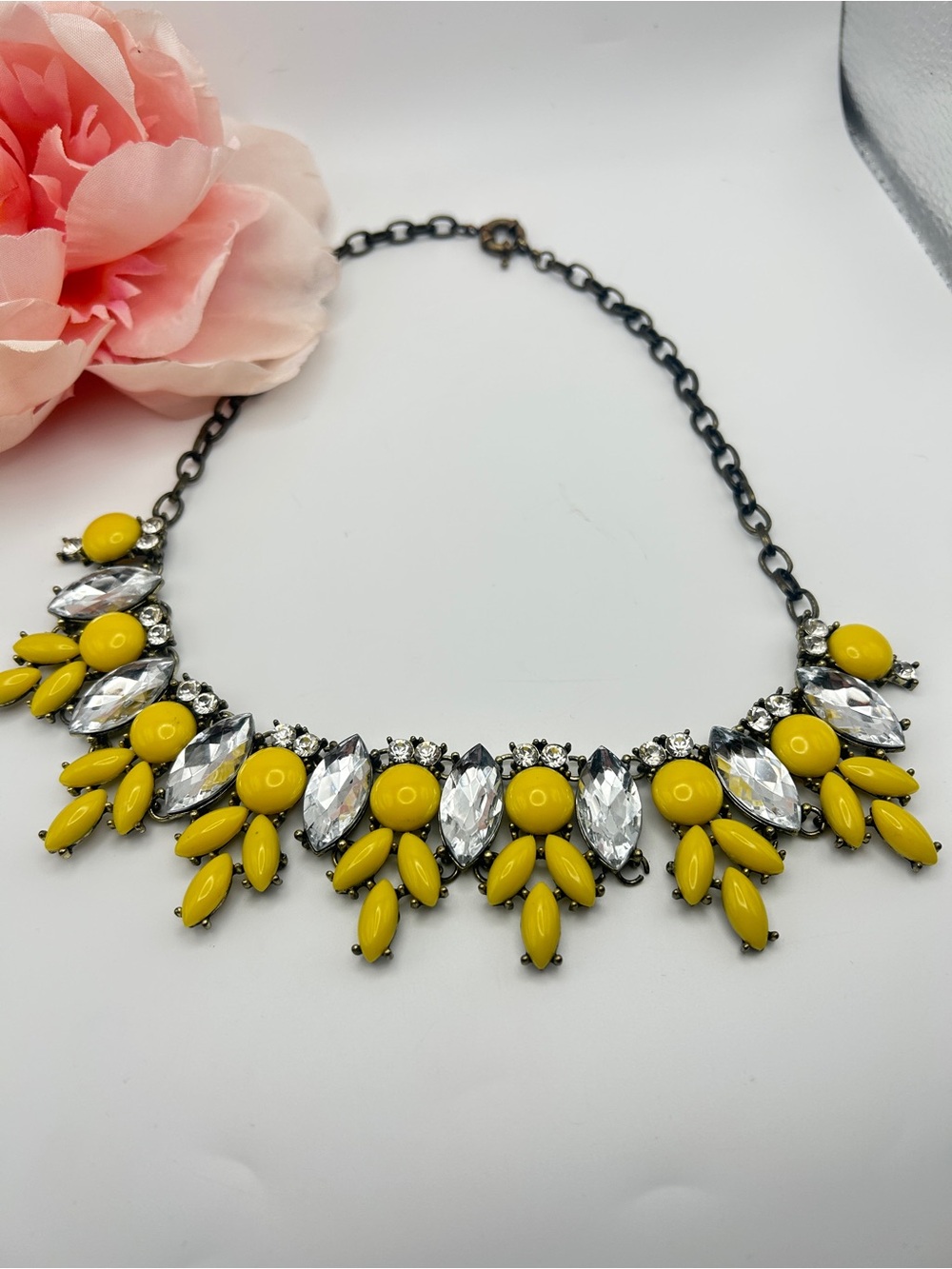 Vintage Yellow Rhinestone Statement Bib Necklace